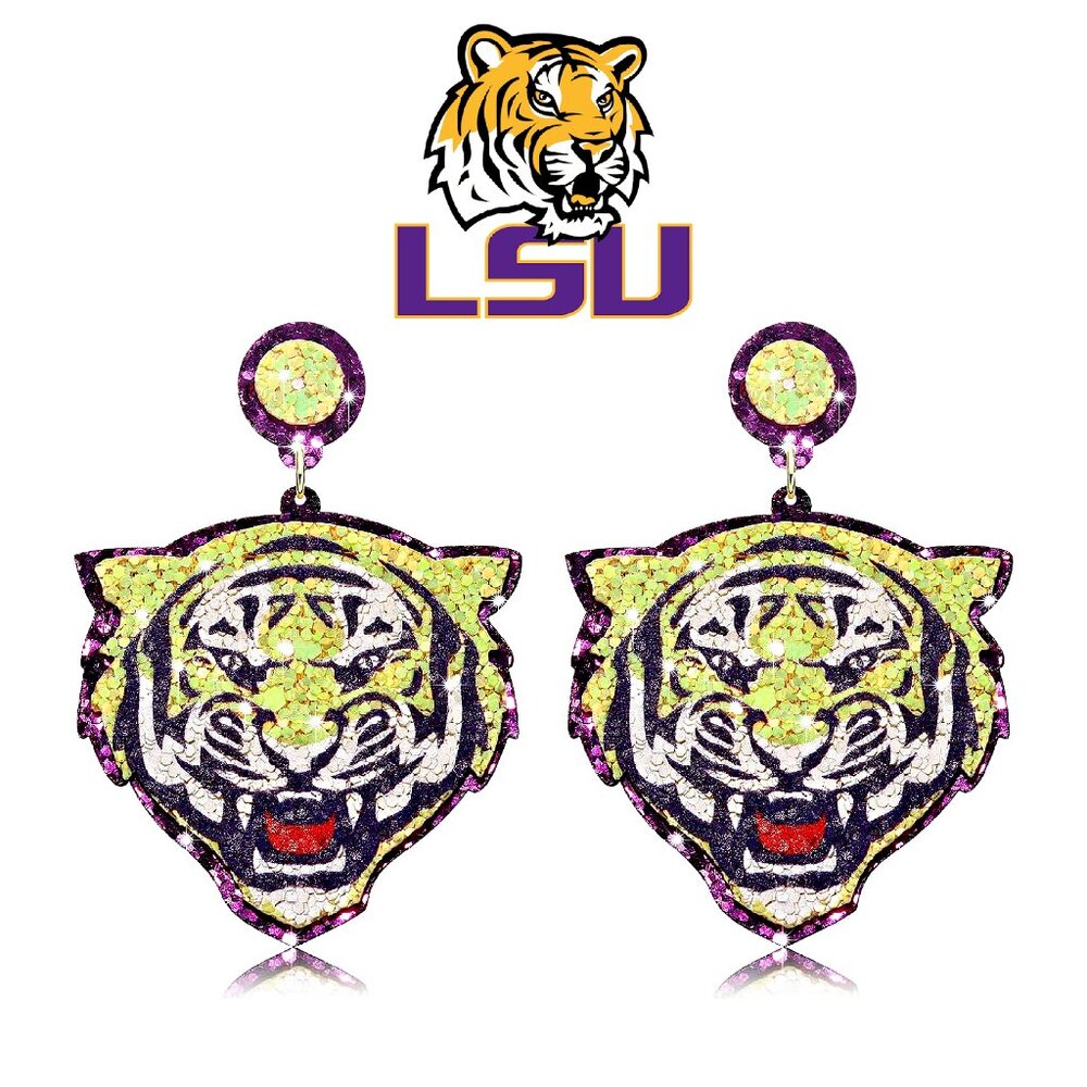 LSU College Football Tigers Mascot Glitter Effect Gameday Earrings